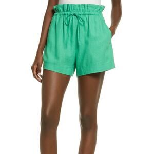 Open Edit Green Paperbag Waist Linen Blend Shorts NWT Size Medium
